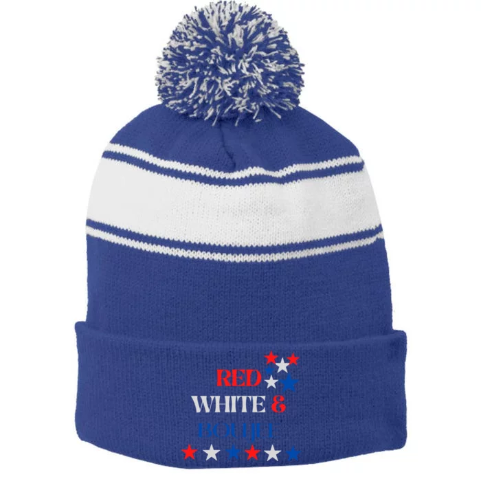 Red White And Boujee Fourth Of July Gift Stripe Pom Pom Beanie