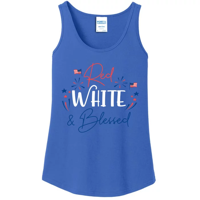 Red White And Blessed 4th Of July Patriotic America Flag Cute Gift Ladies Essential Tank