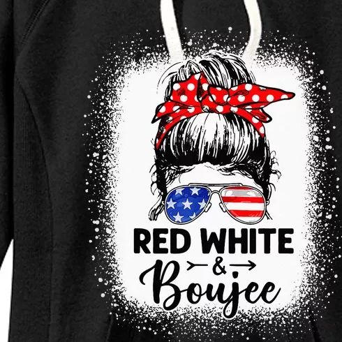 Red White and Boujee 4th of July Drinking Messy Bun Wo Women's Fleece Hoodie