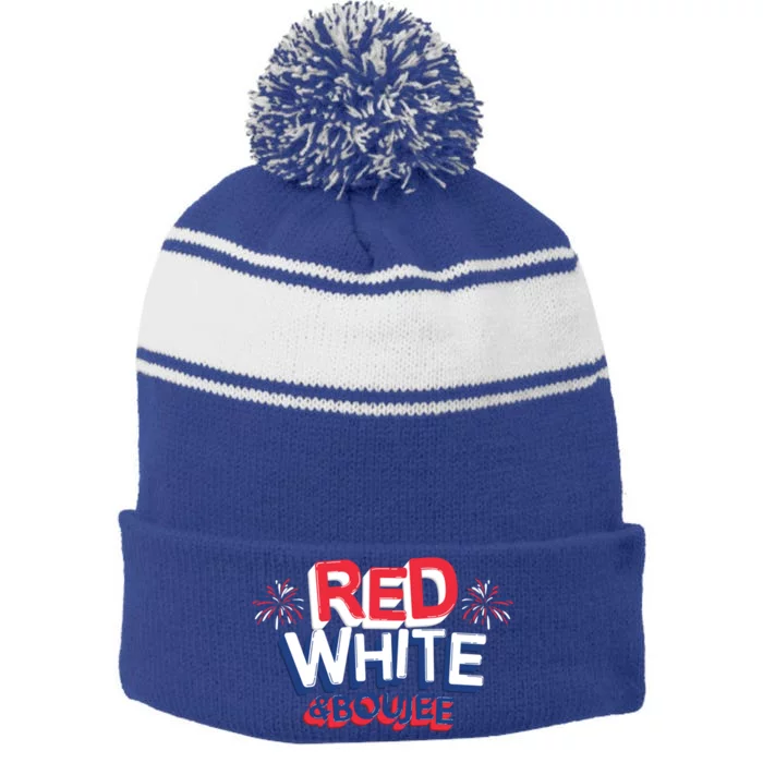 Red White And Boujee 4th July Gift Stripe Pom Pom Beanie