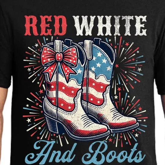 Red White And Boots Cute Coquette Cowgirl Independence Day Pajama Set