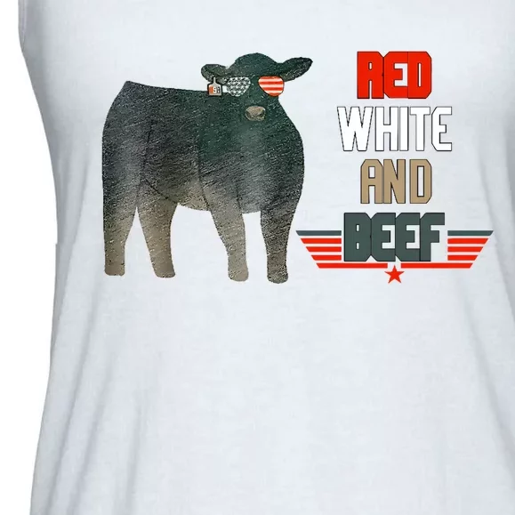 Red White And Funny Beef 4th Of July Ladies Essential Flowy Tank