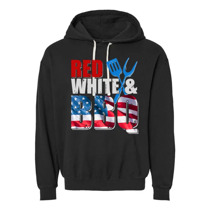 Red White And BBQ American USA Flag Garment-Dyed Fleece Hoodie