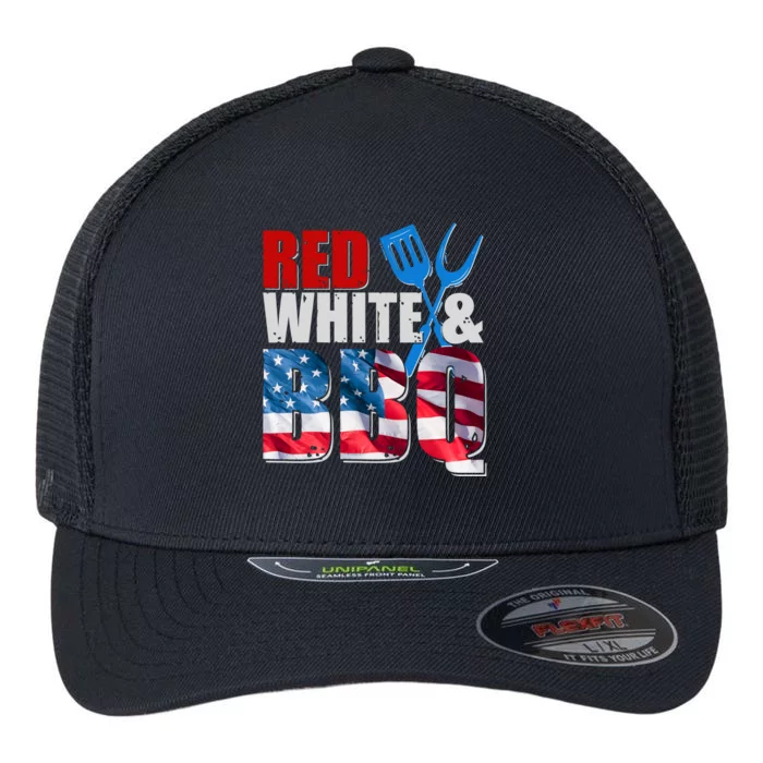 Red White And BBQ American USA Flag Flexfit Unipanel Trucker Cap