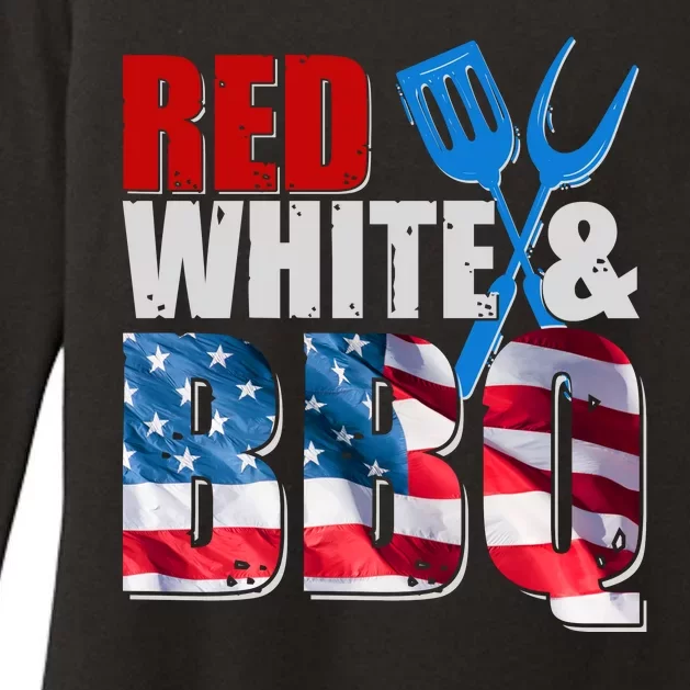 Red White And BBQ American USA Flag Womens CVC Long Sleeve Shirt