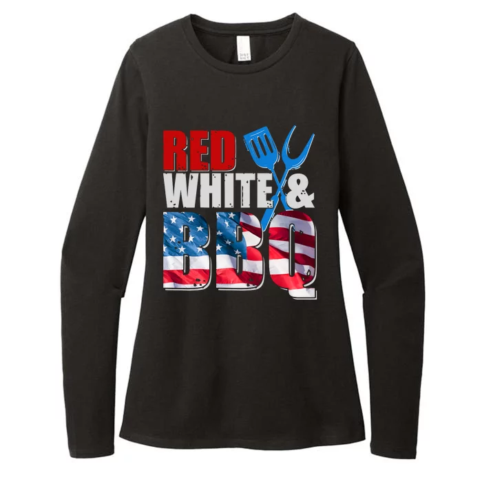 Red White And BBQ American USA Flag Womens CVC Long Sleeve Shirt