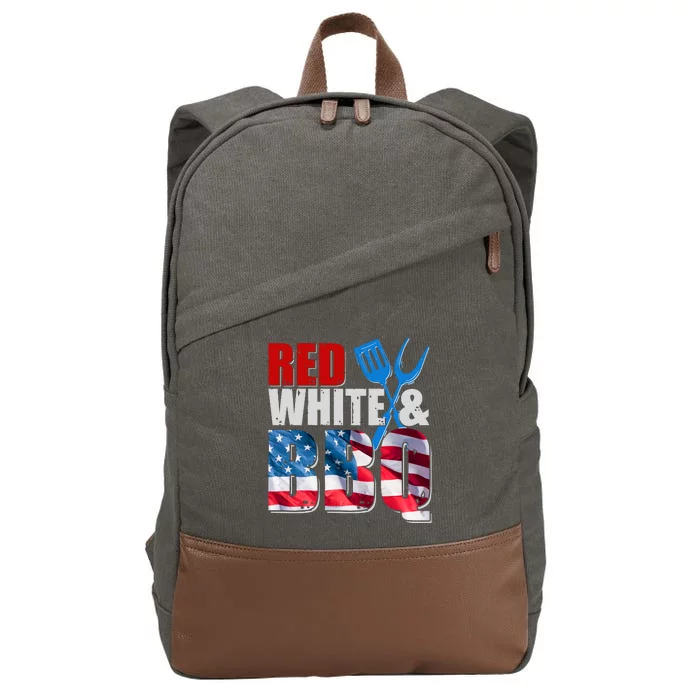 Red White And BBQ American USA Flag Cotton Canvas Backpack