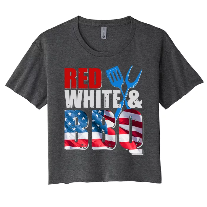 Red White And BBQ American USA Flag Women's Crop Top Tee