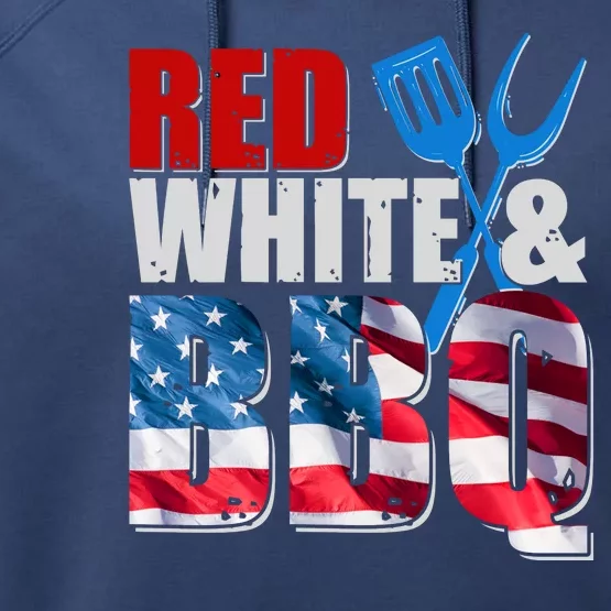 Red White And BBQ American USA Flag Performance Fleece Hoodie