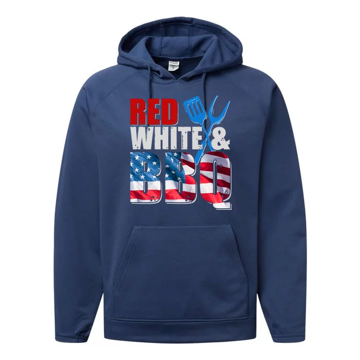 Red White And BBQ American USA Flag Performance Fleece Hoodie