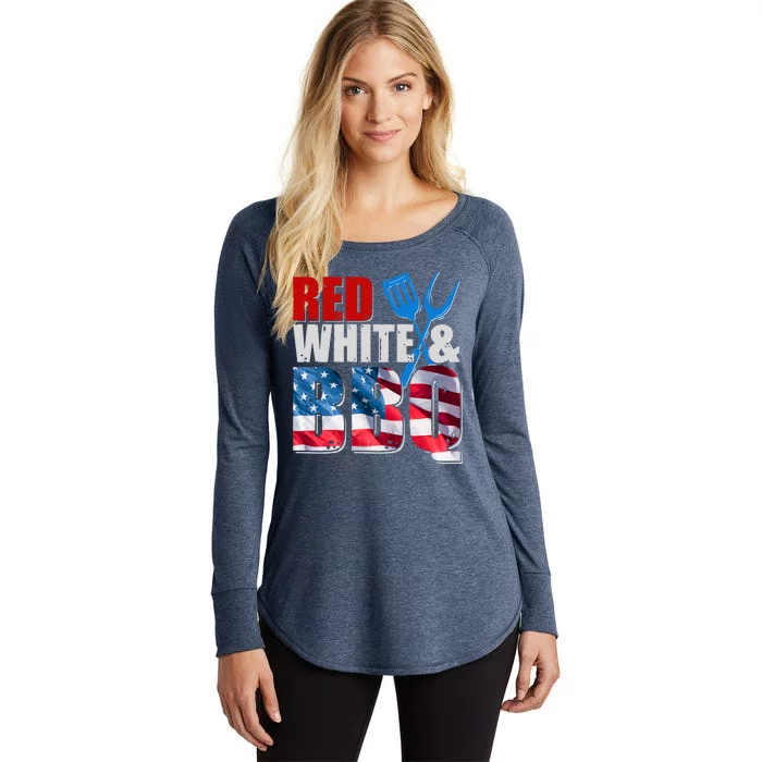 Red White And BBQ American USA Flag Women's Perfect Tri Tunic Long Sleeve Shirt