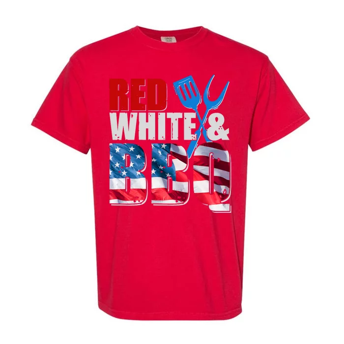 Red White And BBQ American USA Flag Garment-Dyed Heavyweight T-Shirt