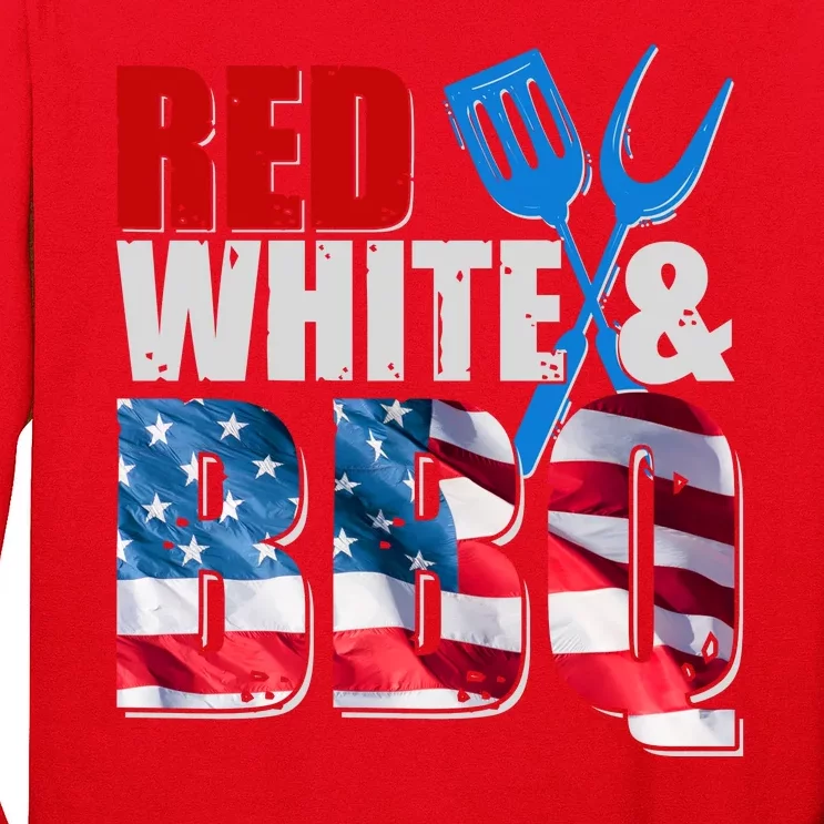 Red White And BBQ American USA Flag Long Sleeve Shirt