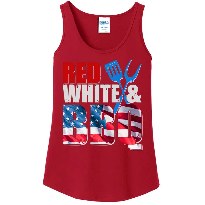 Red White And BBQ American USA Flag Ladies Essential Tank