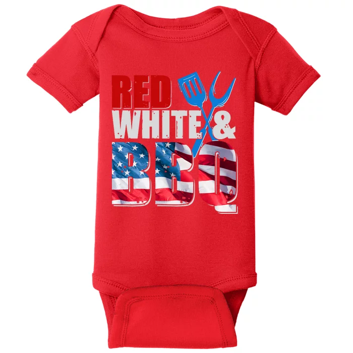 Red White And BBQ American USA Flag Baby Bodysuit