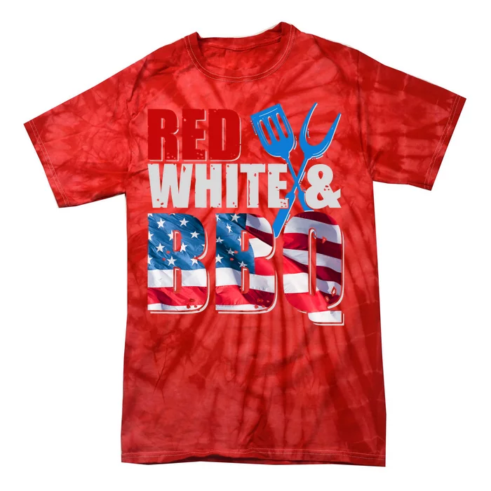 Red White And BBQ American USA Flag Tie-Dye T-Shirt