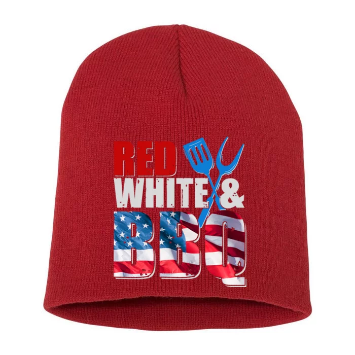 Red White And BBQ American USA Flag Short Acrylic Beanie