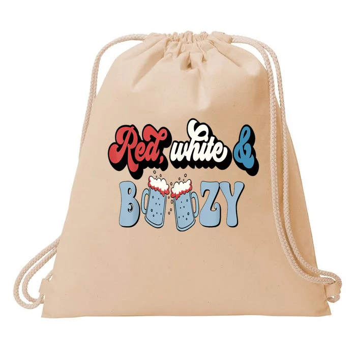 Red White And Boozy Celebrate America Drinking 4th Of July Drawstring Bag