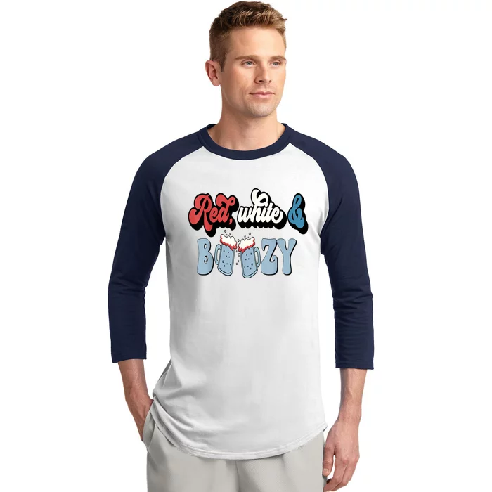 Red White And Boozy Celebrate America Drinking 4th Of July Baseball Sleeve Shirt