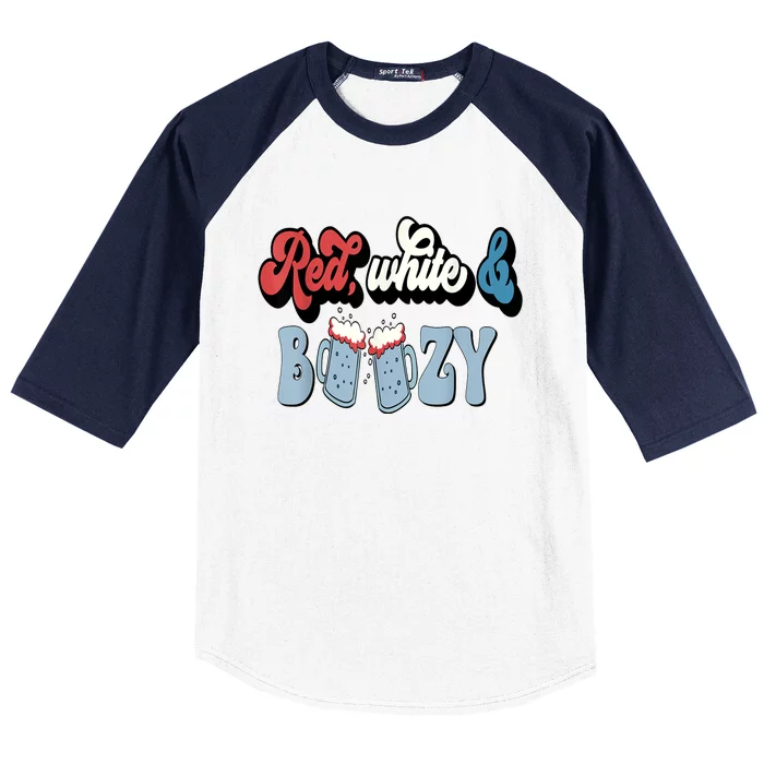 Red White And Boozy Celebrate America Drinking 4th Of July Baseball Sleeve Shirt