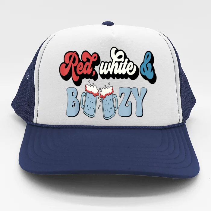 Red White And Boozy Celebrate America Drinking 4th Of July Trucker Hat