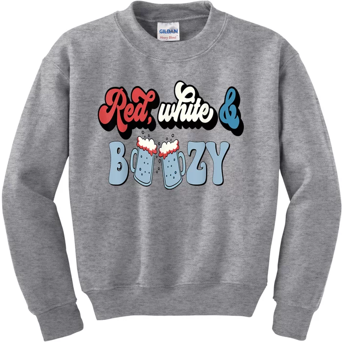 Red White And Boozy Celebrate America Drinking 4th Of July Kids Sweatshirt