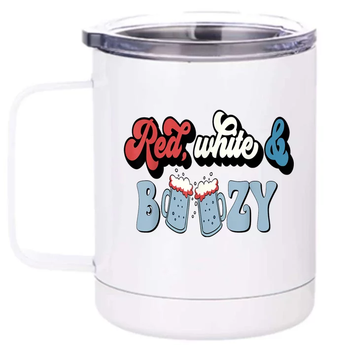 Red White And Boozy Celebrate America Drinking 4th Of July Front & Back 12oz Stainless Steel Tumbler Cup