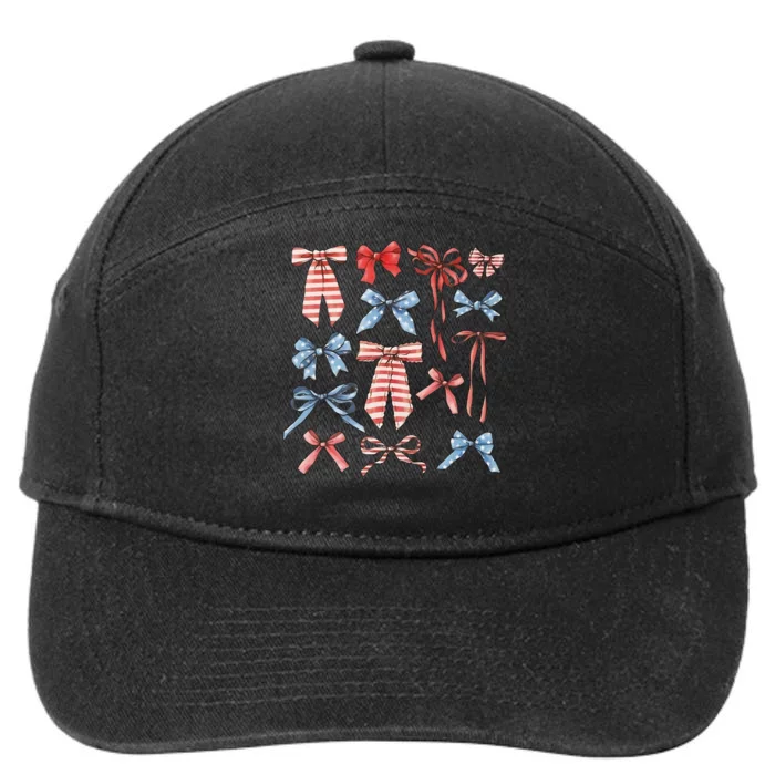 Red White And Blue American Coquette Bows 7-Panel Snapback Hat