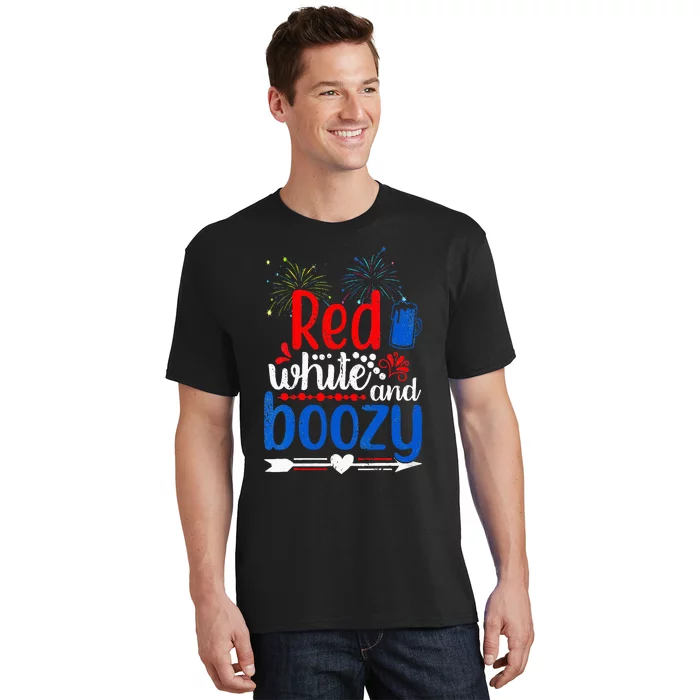 Red White And Boozy Alcohol Booze 4th of July Beer Party T-Shirt