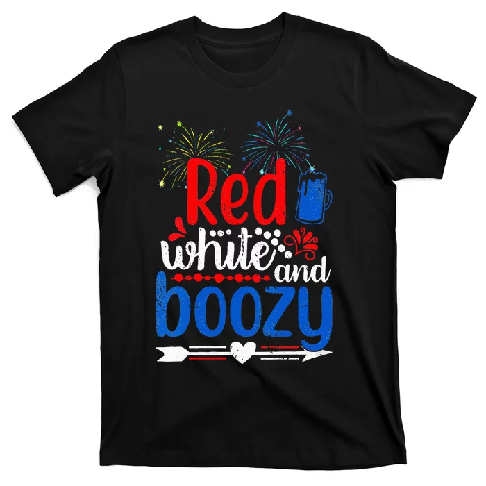 Red White And Boozy Alcohol Booze 4th of July Beer Party T-Shirt