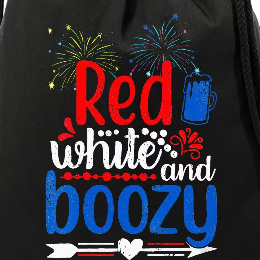 Red White And Boozy Alcohol Booze 4th of July Beer Party Drawstring Bag