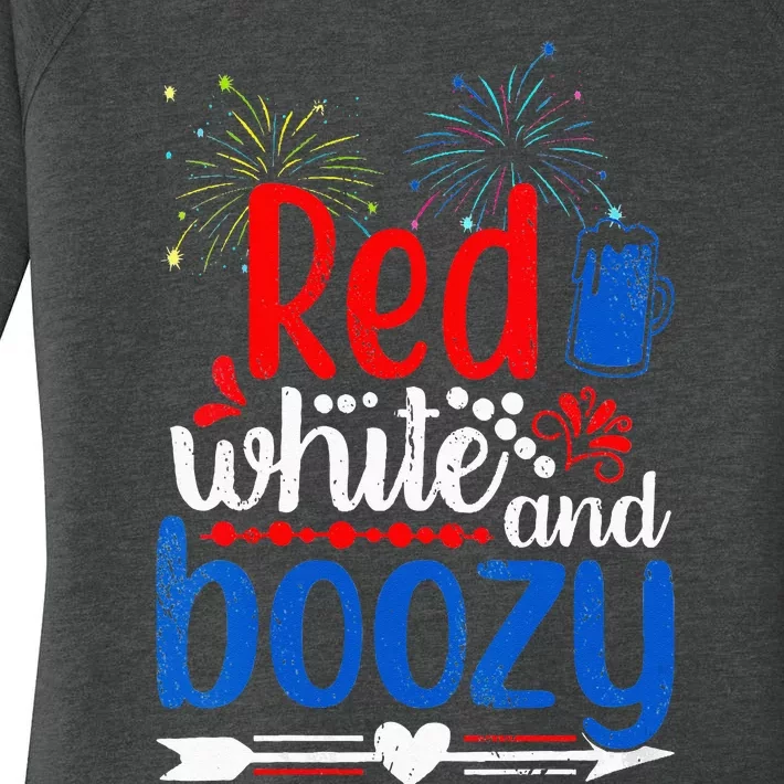 Red White And Boozy Alcohol Booze 4th of July Beer Party Women's Perfect Tri Tunic Long Sleeve Shirt