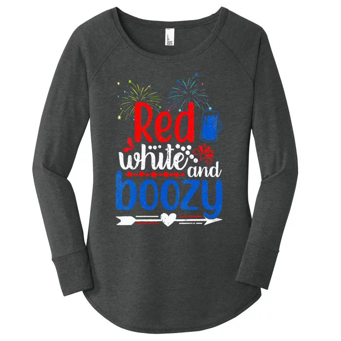 Red White And Boozy Alcohol Booze 4th of July Beer Party Women's Perfect Tri Tunic Long Sleeve Shirt