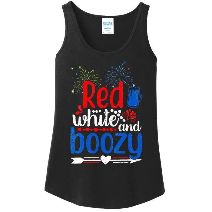 Red White And Boozy Alcohol Booze 4th of July Beer Party Ladies Essential Tank