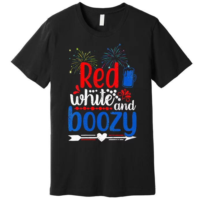 Red White And Boozy Alcohol Booze 4th of July Beer Party Premium T-Shirt