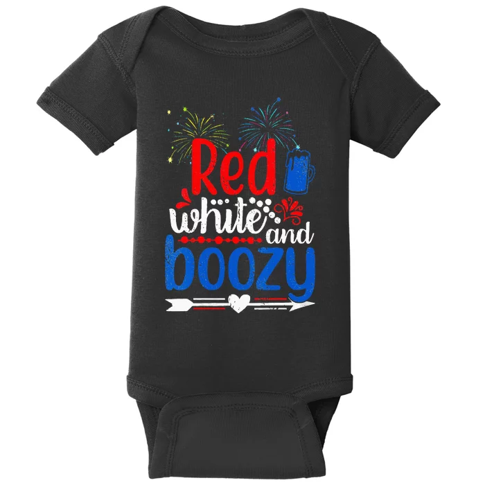 Red White And Boozy Alcohol Booze 4th of July Beer Party Baby Bodysuit