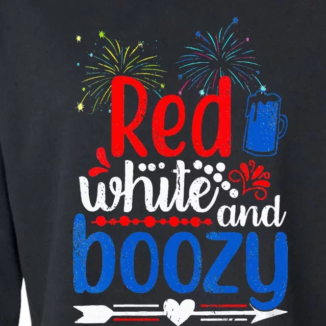 Red White And Boozy Alcohol Booze 4th of July Beer Party Cropped Pullover Crew