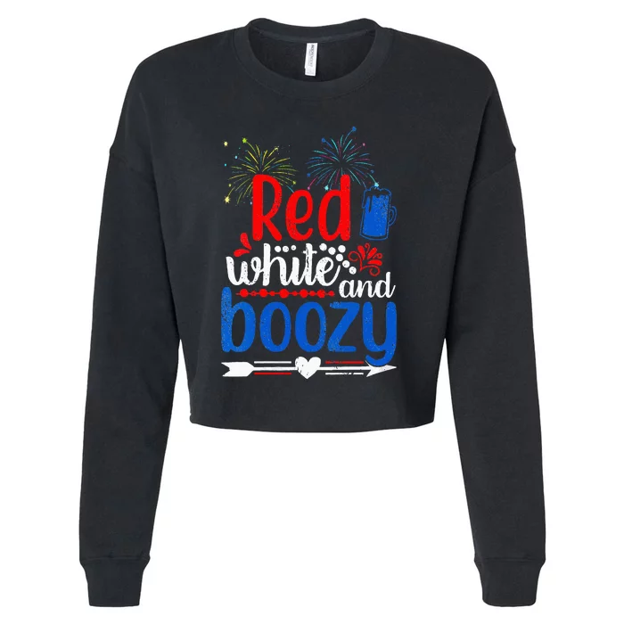 Red White And Boozy Alcohol Booze 4th of July Beer Party Cropped Pullover Crew