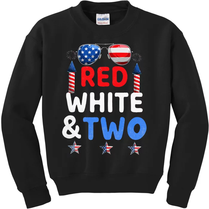 Red White And Two 2nd Birthday 4th Of July Firework Kids Sweatshirt