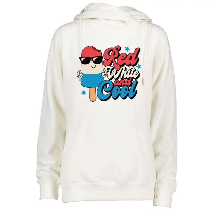 Red White And Cool 4th Of July Womens Funnel Neck Pullover Hood