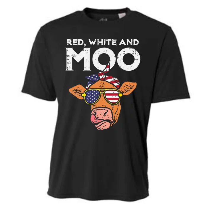 Red White And Moo Cow USA Flag 4th Of July Fourth Patriotic Cooling Performance Crew T-Shirt