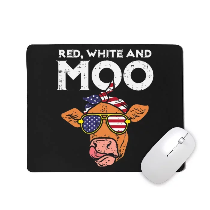 Red White And Moo Cow USA Flag 4th Of July Fourth Patriotic Mousepad