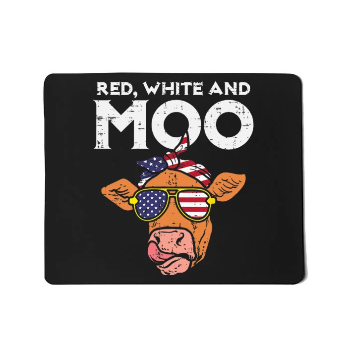 Red White And Moo Cow USA Flag 4th Of July Fourth Patriotic Mousepad