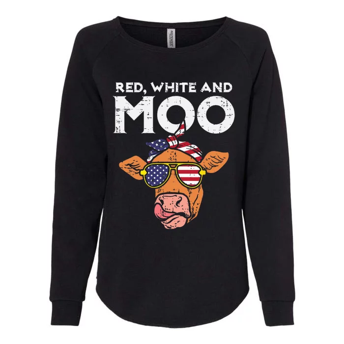 Red White And Moo Cow USA Flag 4th Of July Fourth Patriotic Womens California Wash Sweatshirt