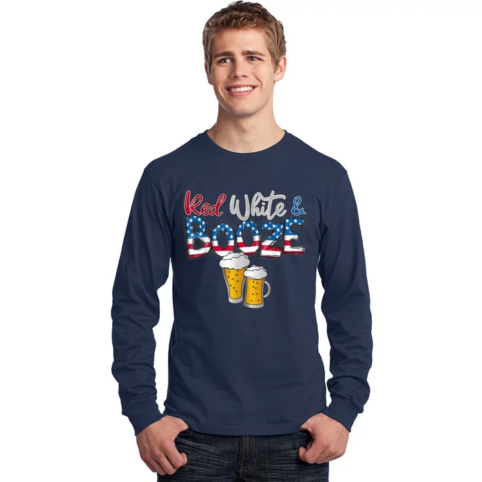 Red White and Booze America Flag 4th Of Julyy Long Sleeve Shirt