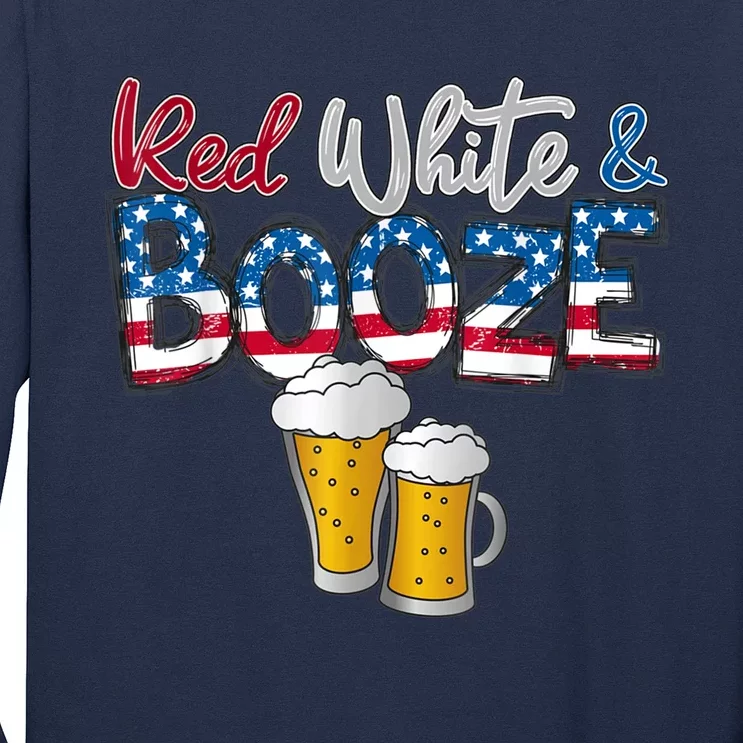 Red White and Booze America Flag 4th Of Julyy Long Sleeve Shirt