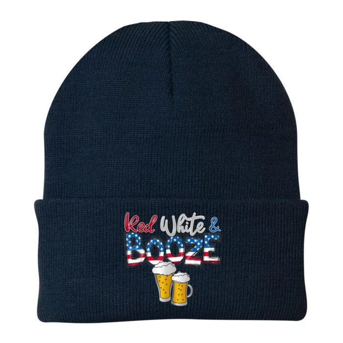 Red White and Booze America Flag 4th Of Julyy Knit Cap Winter Beanie