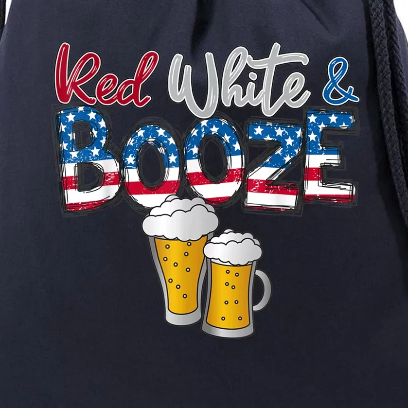 Red White and Booze America Flag 4th Of Julyy Drawstring Bag