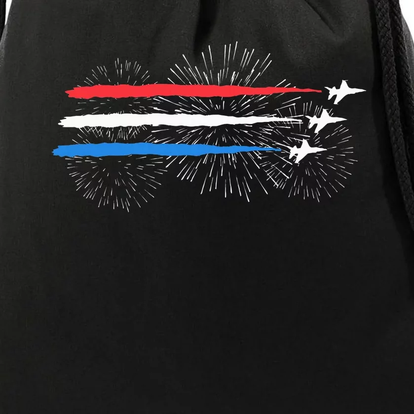 Red White And Blue Fighter Jets With Fireworks Drawstring Bag