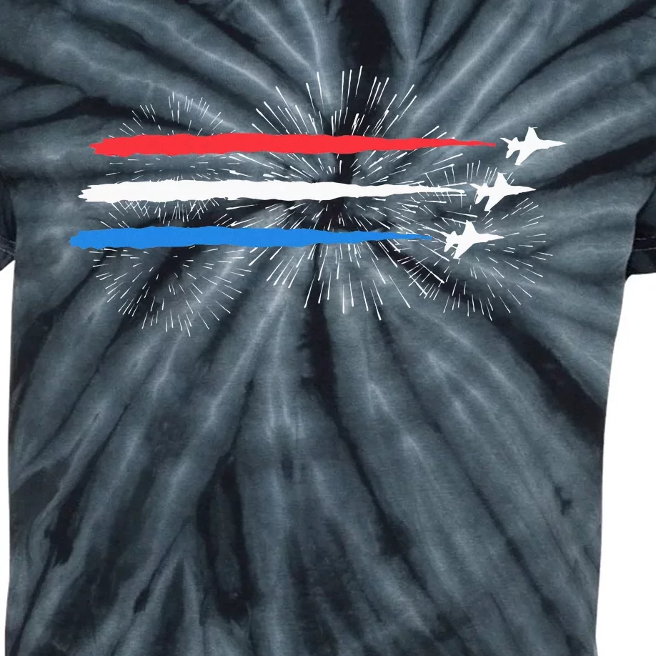 Red White And Blue Fighter Jets With Fireworks Kids Tie-Dye T-Shirt